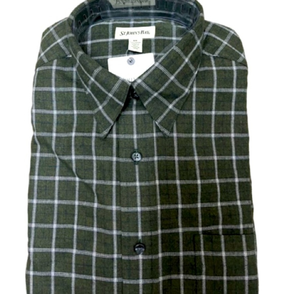St. John’s Bay Green Windowpane Check  Button Down Men’s Shirt Sz M New